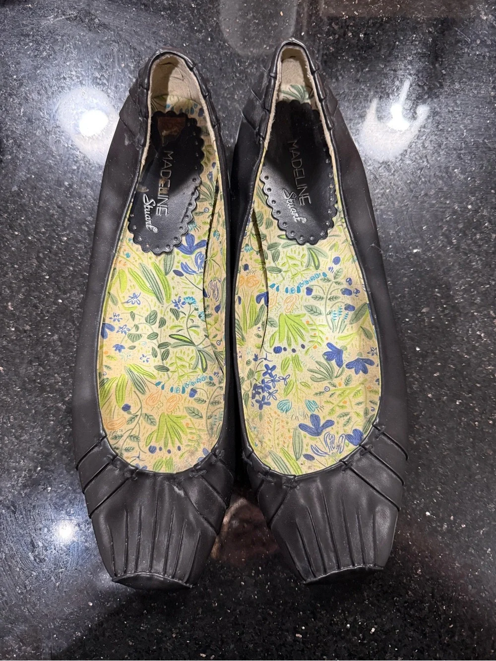 Madeline Stuart Black Floral-Insole Ballet Flats